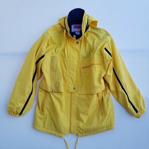 Women's Vintage 1990s Innovations by Izzi Yellow Blue Stripes Medium Coat Jacket